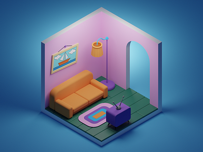 Small Living room 3d blender design graphic design isometric room sittingroom younes azizi