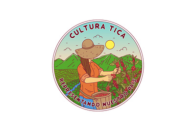 Cultura Tica apparel badge brand brand design branding coffe design farm illustration label landscape line logo logo design logo type monoline patch pin shirt tshirt