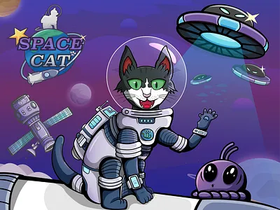 Space Cat study case alien cat character design illustration mascot poster space study case ufo vector