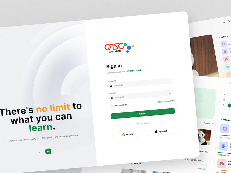 QTSC E-learning Dashboard clean design course dashboard e learning education green light mode online course online exam online learning schedule teaching and testing testing ui ui design uiux uiux design uxui webdesign website