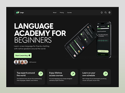 Lingo - Language Academy Website academy bold courses creative dark edtech education hero ladning language learning ui ui landing uiux ux web design