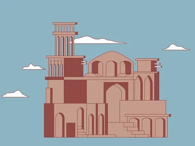 Windcatcher ancient building illustration iran monument procreate yazd