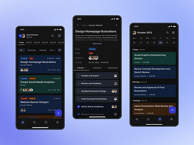 Task Management App - Design Exploration application calendar dark mode design mobile mobile app project task schedule task task management todo ui uiux upscalix ux