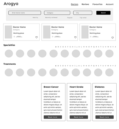 Arogya Doctor Rating App Wireframes branding doctor rating ui ux webapp wireframes