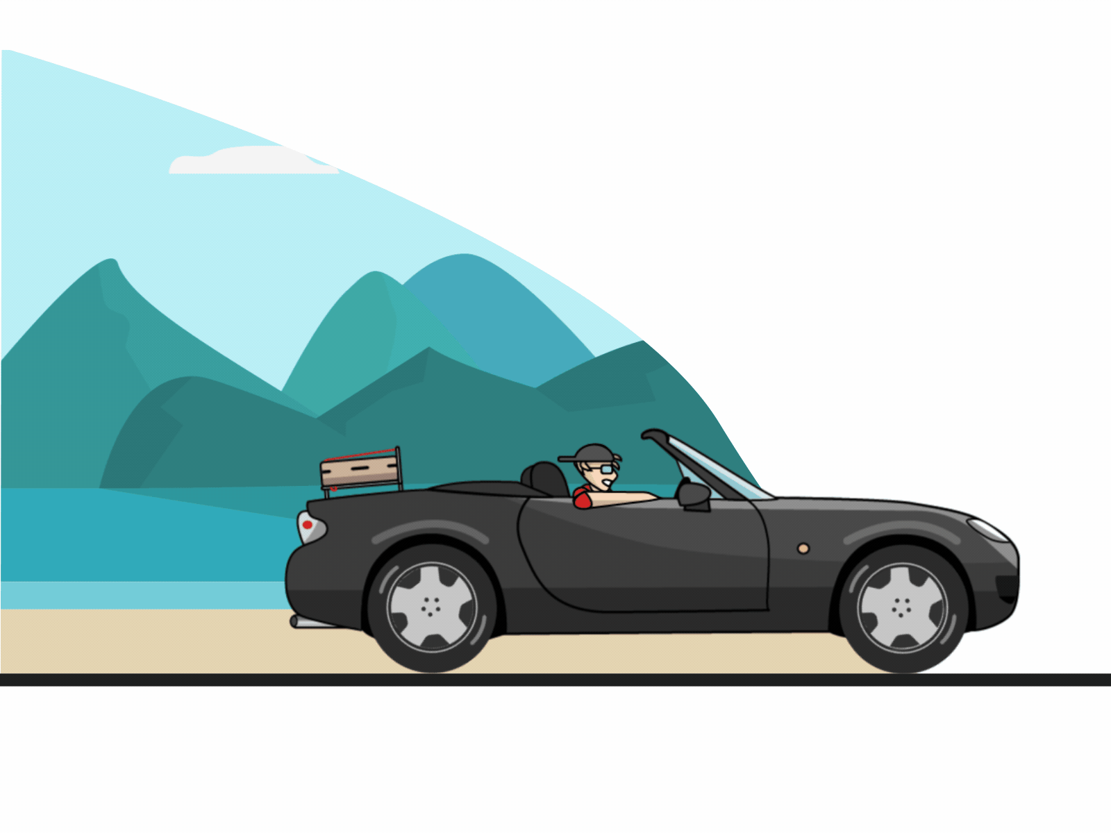 Miata roadtripping after effects animation car driving driving animation flat illustration miata roadtrip