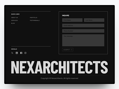 Nexarchitects - Website Footer Design architecture branding design footer graphic design landing page ui web design