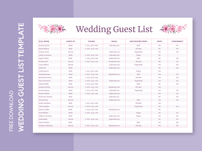 Simple Wedding Guest List Free Google Sheets Template docs document flower free google docs templates free template free template google docs google google docs guest guest list guests invitation invite list print printing template templates wedding wedding list