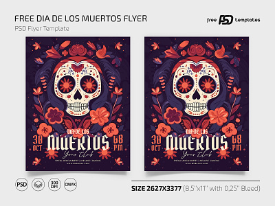 Free Dia De Los Muertos Flyer PSD Template day of the dead design dia de los muertos event events flyer flyers free freebie los muertos photoshop print printed psd template templates