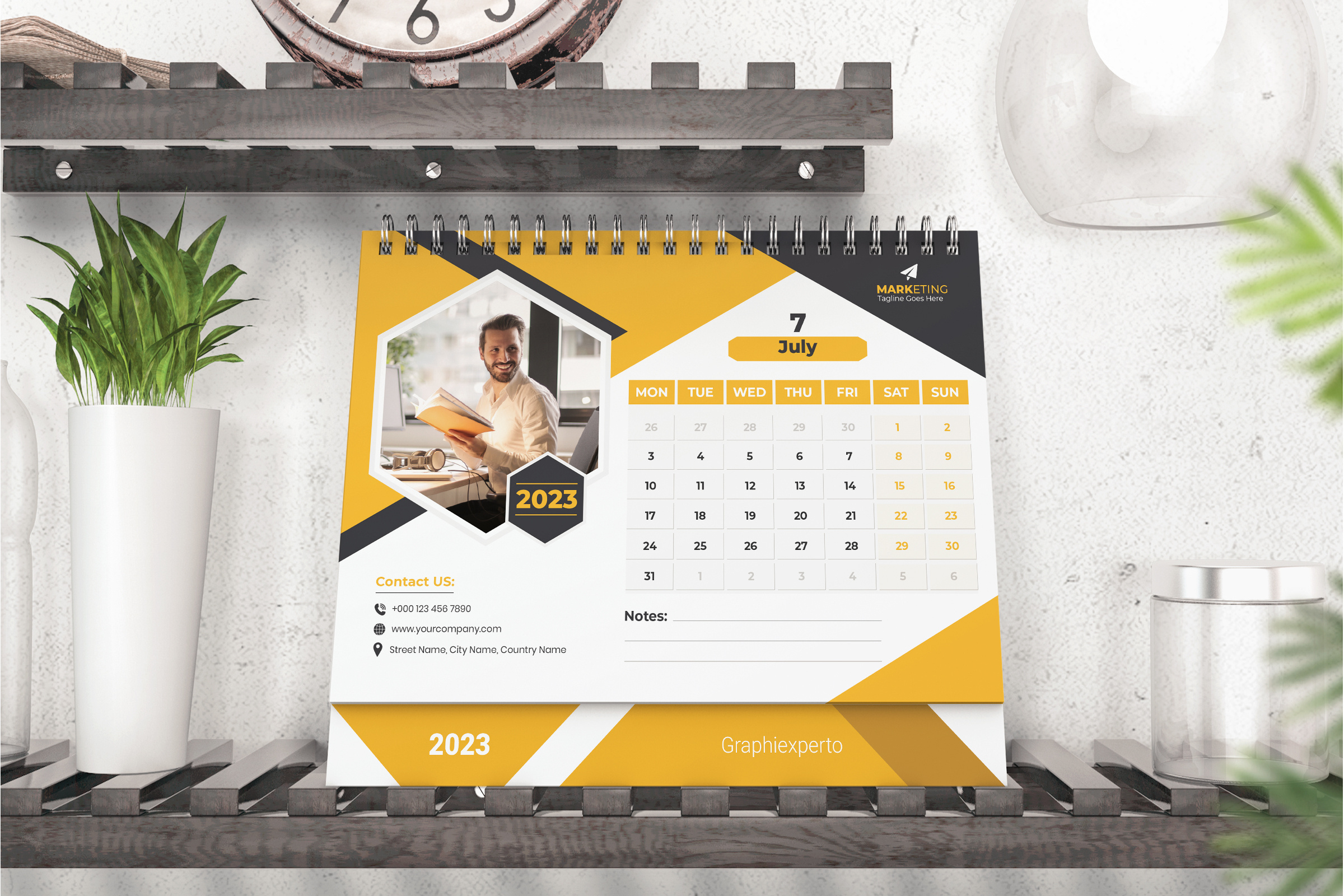 New year Desk Calendar 2023 template 12 months included. calendar date