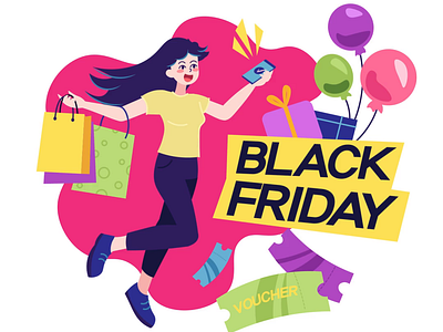 Black Friday 2d animation bargains blackfriday deals design discounts flat gift illustration motion retail sales savings shop shopping woman