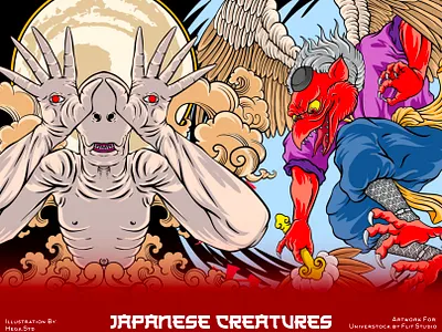 Japanese Creatures Illustration tshirt illustration