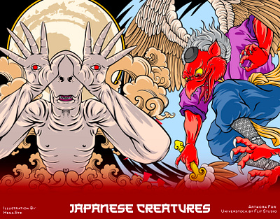 Japanese Creatures Illustration tshirt illustration