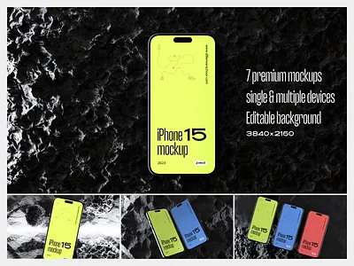 Rocky Mocky - 7 iPhone 15 mockups 3d iphone 15 mock ups mockup phone premium rocks rocky