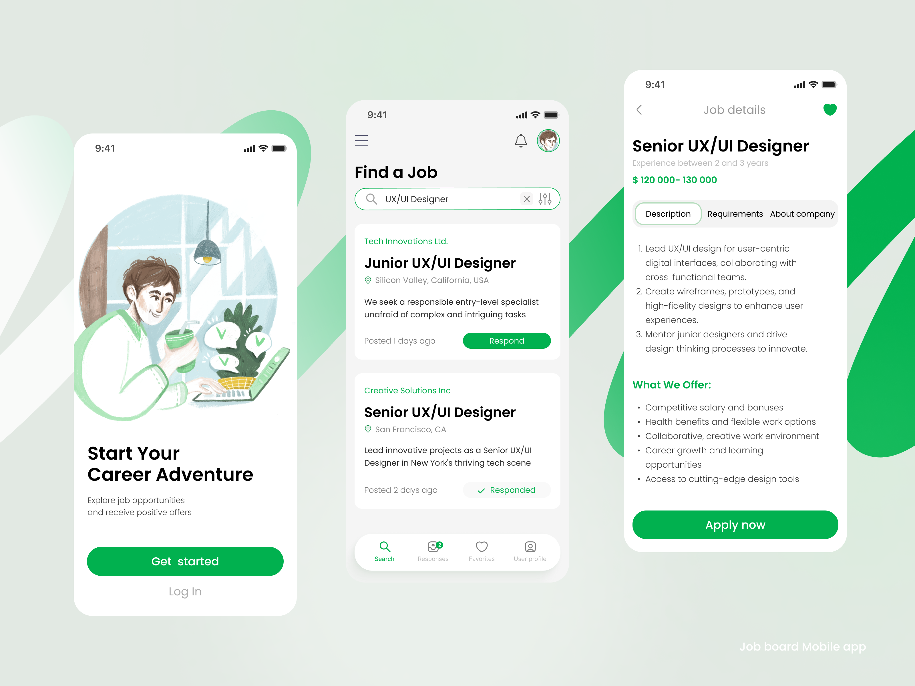 Job board Mobile app app application apply career find a job hiring job application job board job finder job opportunities log in mobile offer product design uiux design