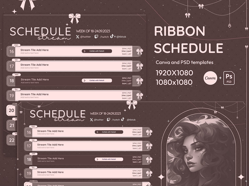 Brown Ribbon Stream Schedule design graphic design stream stream design stream pack stream schedule twitch vtuber