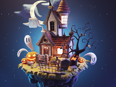 Spooky Island 3d blender diorama fantasy halloween illustration island october pumpkins render spooky
