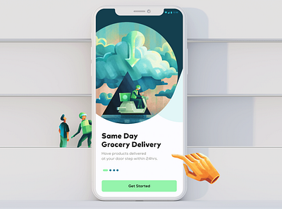 Grocery Delivery Start Screen branding card illustration case study design digital illustration graphic design illustration onboarding screen ui