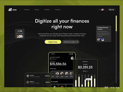 Finance Landing Page animation banking card dark theme figma animation finance fintech fintech app ios landing page on scroll animation scroll web design website