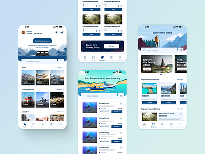 Itinerary Planner Mobile Application UI Design branding figma graphic design motion graphics ui