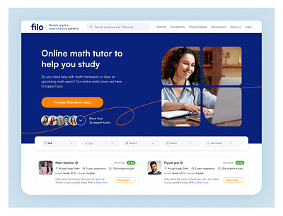 Filo - Online tutor landing page landing page online tutor ui ux website design