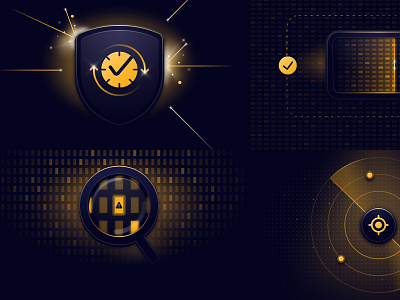 Sneak peek of something new we are crafting ✨ attack dark glow icons illustrations magnify particles product radar saas scan seach security shield threats web yellow