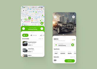 Renit - Rent Vehicle App app car clean design green map mobile rent rent app ui