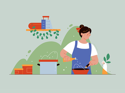 Cooking 🥘 2d character character design colors cooking flat flat design food illustration illustrator kitchen print vector web illustration