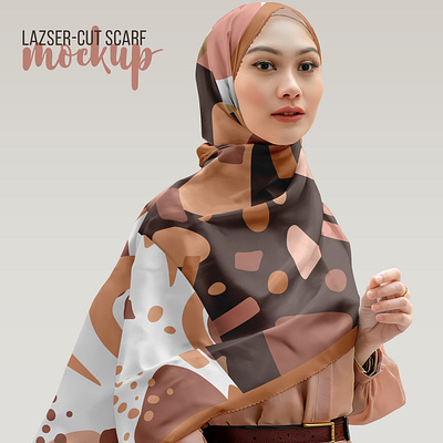 Laser-cut Scarf Mockup apparel clothes design download fabric fashion female girl hijab mockup model muslim photoshop psd scarf shawl template textile woman