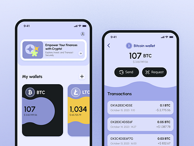 Mobile wallet (crypto) - UI concept app assets bitcoin blockchain crypto dark dark theme deposit design mobile purple ui ux wallet