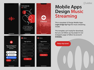 Login & Sign Up Ui Design Kit For Streaming Music Mobile Apps app design login signup login design mobile apps music app design music design music design streaming streaming music ui design ui design mobile ui design template ui kit template ui template ui ux ux design