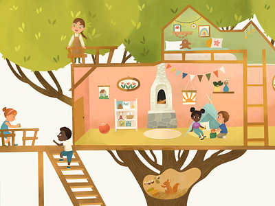 Kids in a tree house book illustration character children children book illustration childrensbook house illustration kidlitart kids picture book summer