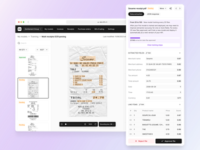 AI4S: Receipt OCR artificial intelligence automation bill dashboard dialog drawer invoices modal orc parsing popover progress bar purchase receipts saas sidebar ui upload ux web design