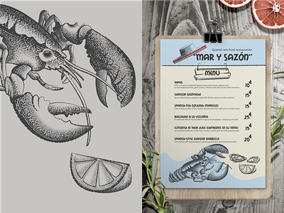 Vector illustration and design menu atmosphere design digital linocut food menu graphics design menu design restauran design seafood restaurant vector vector illustration