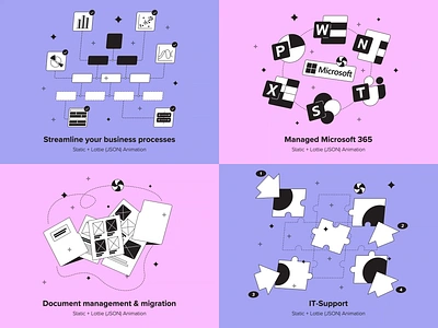 Big illustration set for Ciseway animation business case study design digital document illustration it json kapustin lottie management microsoft migration process support transfer vector