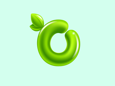 O eco logo with green leaves 3d ballon design eco ecofriendly glossy green leaf letter logo mark