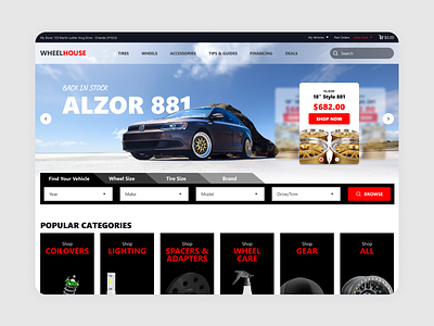 Wheel House - Landing Page aftermarket website automotive branding carousel cars ecomm website ecommerce website ecstuning fitment industries honda image slider ui urotuning volkswagen website wheels