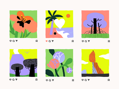 Summer memories bright colors illustration instagram like palm photo post summer trees