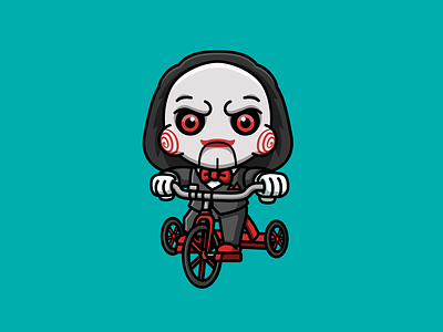 Saw - Billy the Puppet adorable billy the puppet cartoon character chibi creepy cute halloween horror illustration jigsaw killer mascot mask puppet saw saw x movie scary spooky tricycle