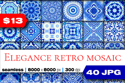 Blue mosaics Pack. Seamless and High Res background digital art mosaic pattern retro retro mosaic seamless texture tile