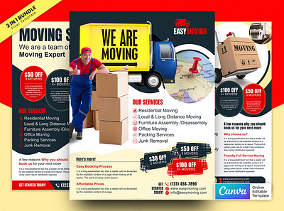 Moving Service Offer Flyer Bundle 3in1 Canva Template business