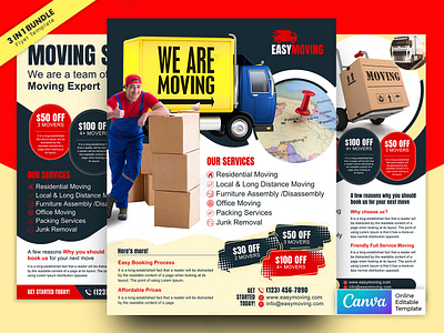 Moving Service Offer Flyer Bundle 3in1 Canva Template business