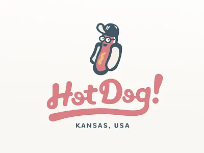 Hot Dog! Design Studio Logo branding cartoon character design studio food friendly fun hand lettering happy hot dog illustration lettering logo logo design logos quirky retro script script lettering vintage