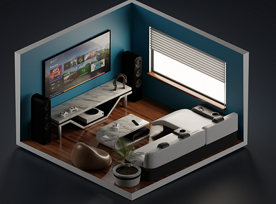Isometric gaming room 3d graphic design