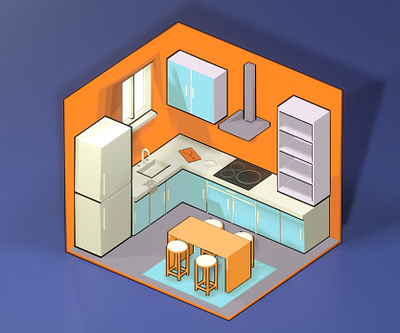 Isometric kitchen 3d graphic design