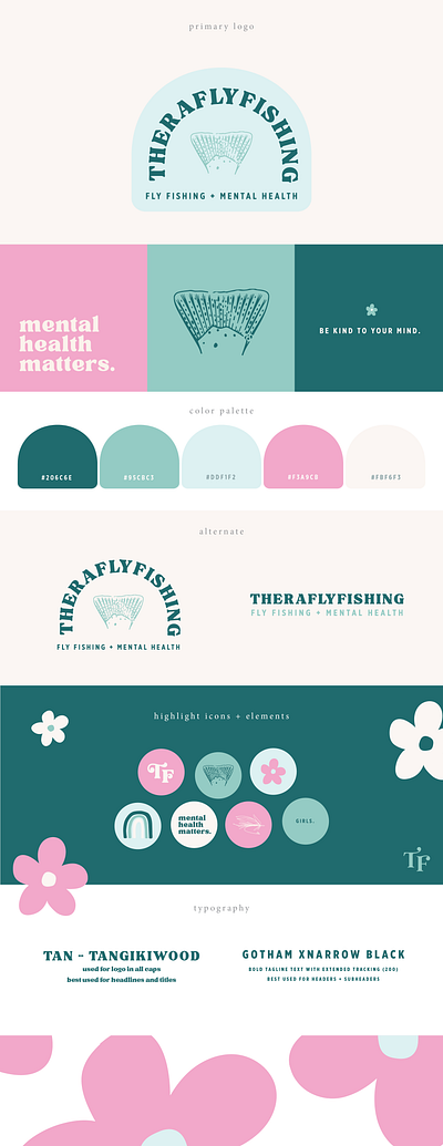 Theraflyfishing - Online retail store + mental health resources fin fishing fishing logo fly fish fly fishing flyfishing logo design mental health tail therapy