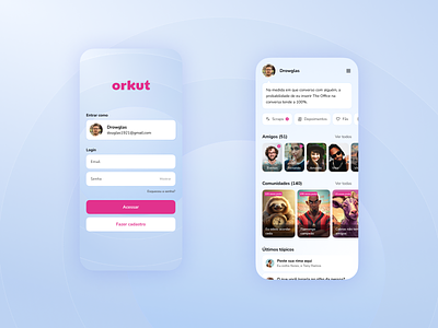 Orkut 2.0 app avatar design friends label login orkut profile redesign signup socialmedia status ux