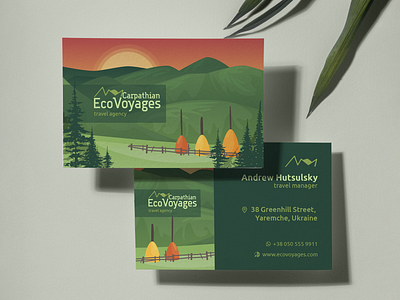 business cards for travel agency Carpathian EcoVoyages business cards design businesscards carpathians eco tourism graphics design mountains travell agency vector vector illustration