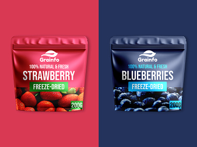 Freeze-Dried Strawberry & Blueberries Packaging blueberry branding branding design dried food flat food packaging freeze dried frozen food packaging fruits fruits packaging graphic design label design minimal packaging design packaging idea packet pouch packaging strawberry