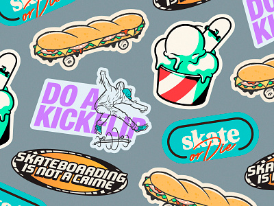 Skate stickers food footlong gamer ice cream illustration kickflip logo mule retro sandwich skate skateboarding sport sticker submarine vintage