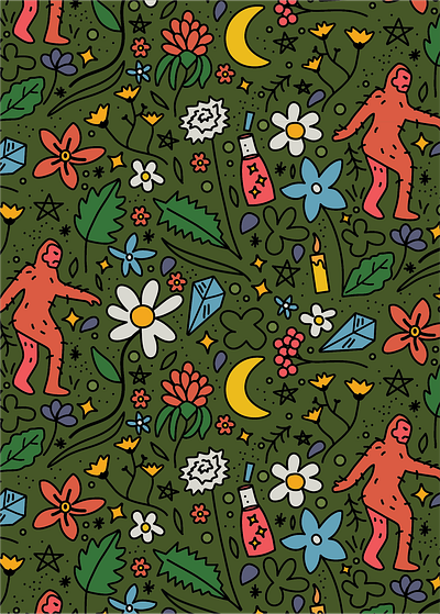 Monster Magick big foot big foot pattern digital illustration forest forest creature forest magick magick magickpattern pattern pattern design repeating pattern spooky pattern surface pattern